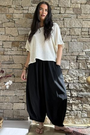 Inga Stretch Poplin Cotton Barrel Pant Black